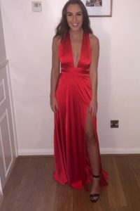 Katie Zelem red dress